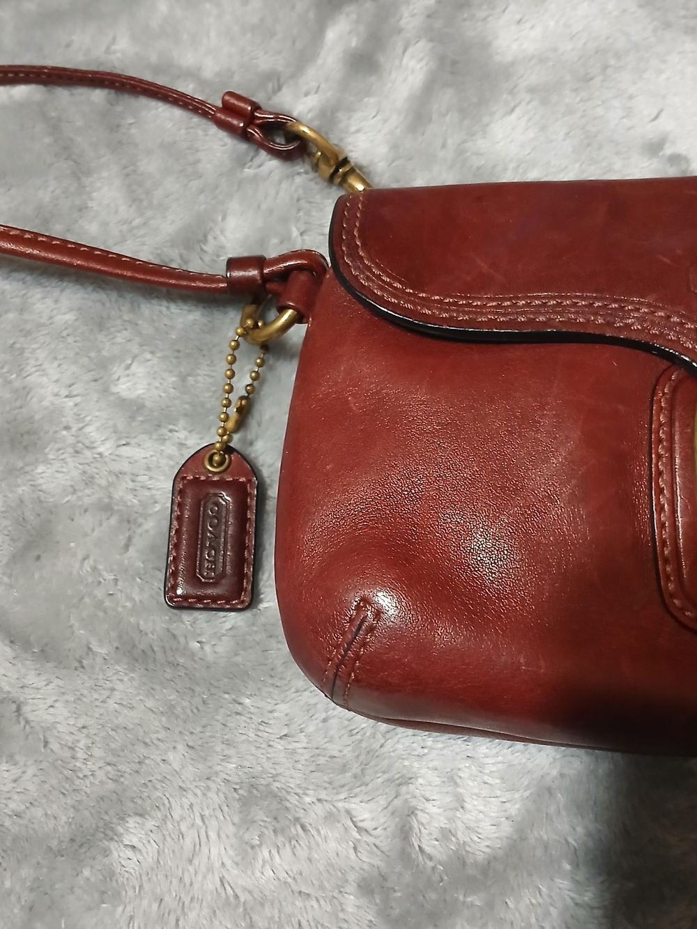 CoachBleecker Red Leather Wristlet with Brass Hardware